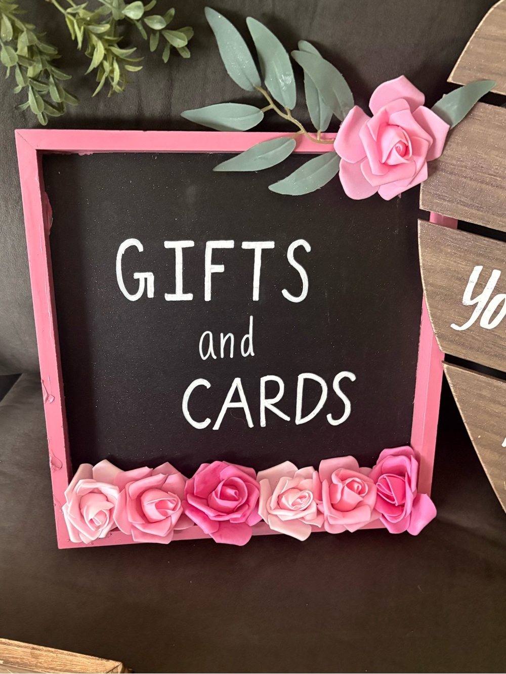 Gifts and Cards Pink Floral Chalkboard Sign